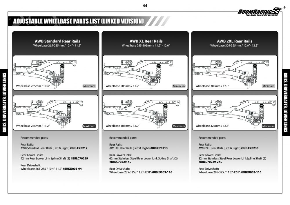 แชสซีส์ BRLC70213 : Boom Racing รางแชสซีหลังอะลูมิเนียมปรับระยะได้ XL แบบ Billet ขนาด 285–305 มม. (11.2"–12.0") ซ้าย/ขวา สำหรับ BRX01 AWB - Image 7