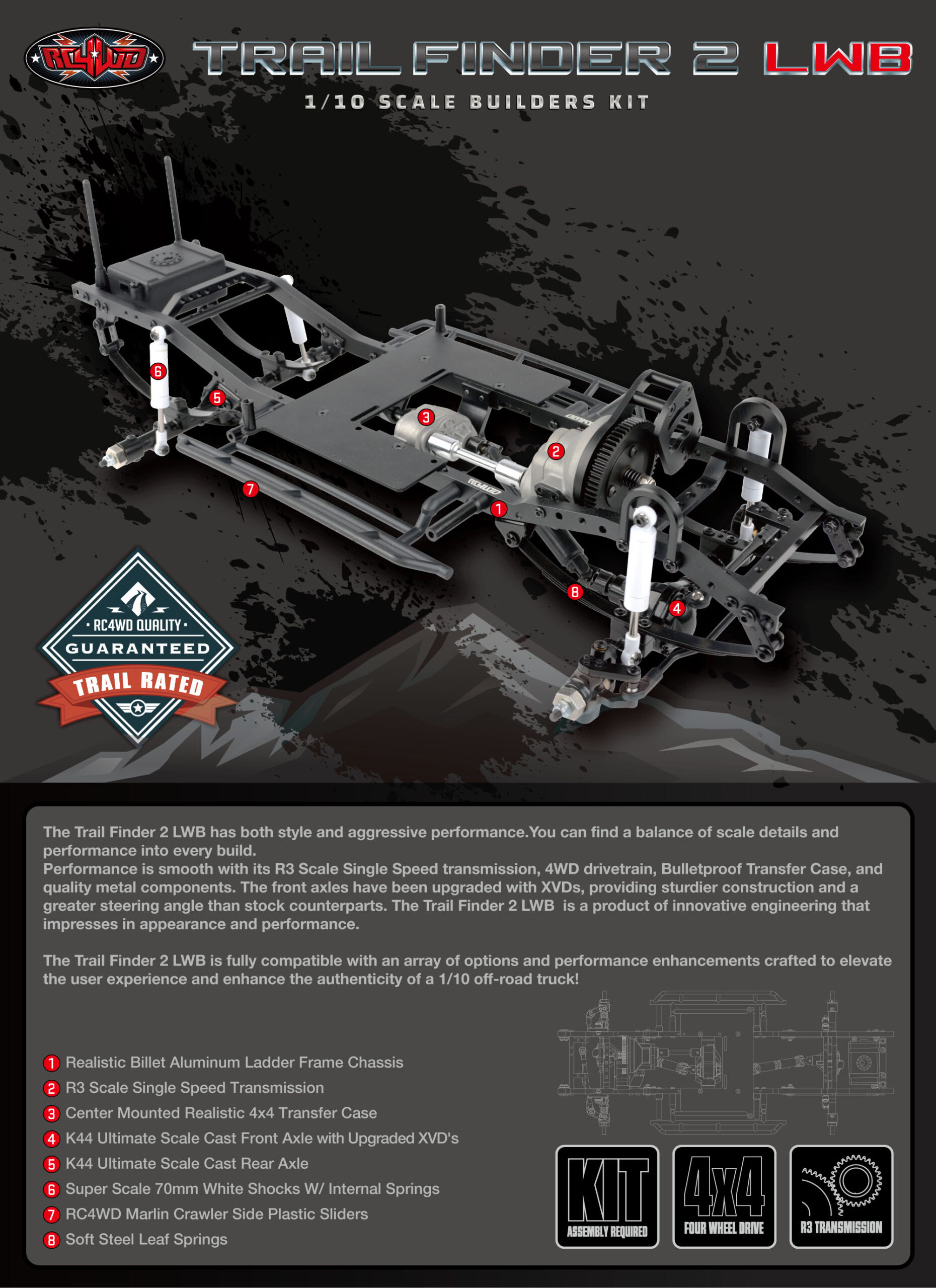 รถสเกลชุดคิท - Scale kits Z-K0065 : RC4WD Trail Finder 2 "LWB" 1/10 ชุดแชสซีร์ฐานล้อ 314