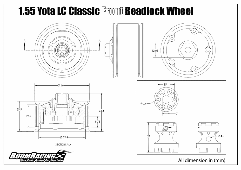 ล้อ 1.55 BRW780907FBK : Boom Racing 1.55 ล้อหน้า แบบคลาสสิคพร้อมดุม 3 มม. (2) สีดำ - Image 4
