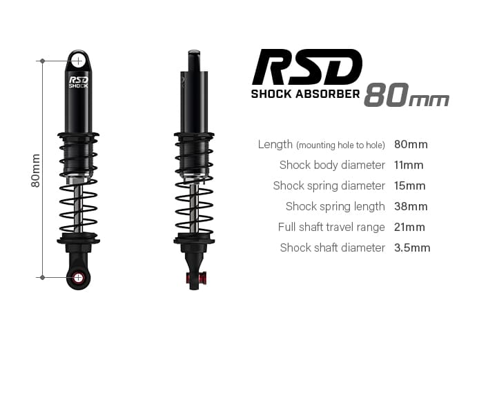 โช๊ค GM23604 : Gmade RSD โช๊คอัพ 80mm 2 ชิ้น สีดำ สำหรับ 1/10 Crawler - Image 4