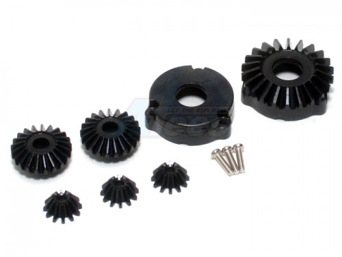SCC1200RBK : GPM Racing Steel Rear Bevel Differential Gear – 7pcs Set Black for Tamiya CC01