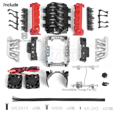 เครื่องยนต์ GRC/G153S : GRC LS7 ฝาครอบเครื่องยนต์ V8 จำลองสำหรับ Crawler 36mm Motor Silver - Image 2