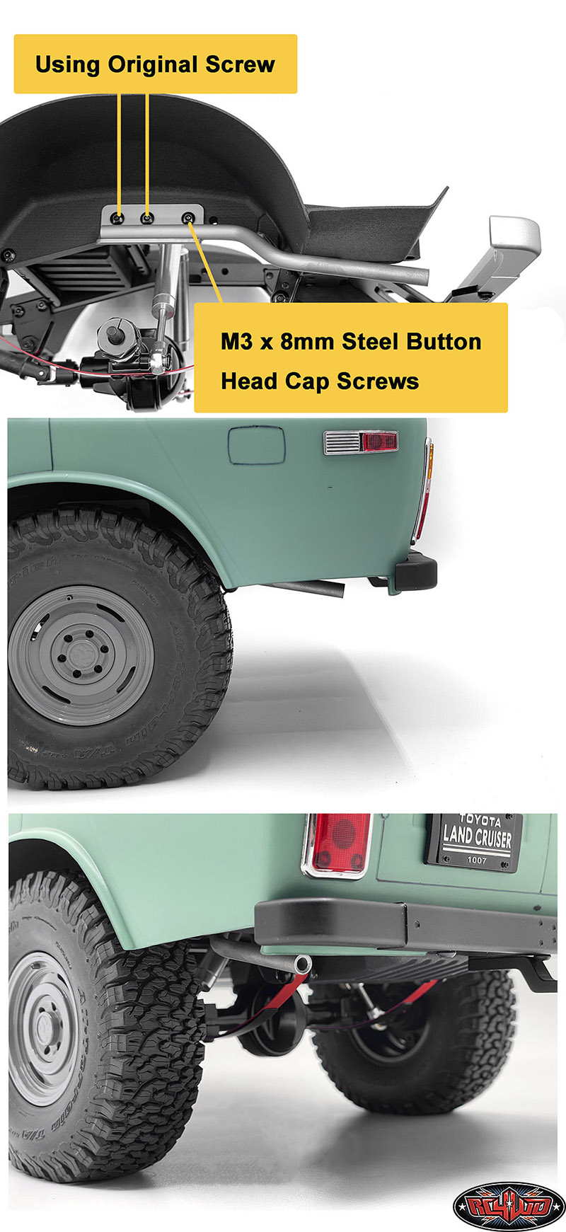 ของแต่ง VVV-C1410 : CCHAND ท่อไอเสียโลหะสำหรับ RC4WD Trail Finder 2 Truck "LWB" พร้อมชุดบอดี้ Toyota Land Cruiser FJ55 Lexan ปี 1980 - Image 2