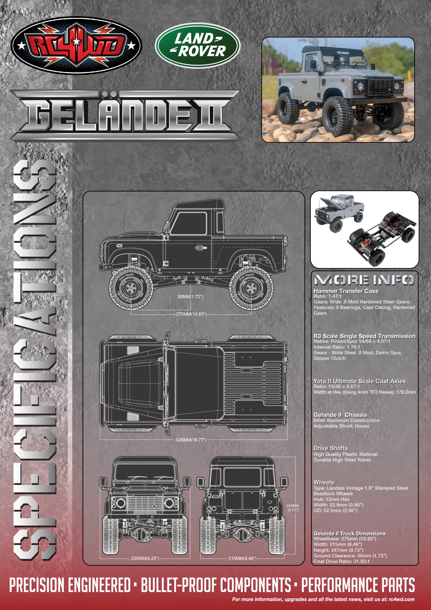 รถสเกลพร้อมเล่น Z-RTR0065 :RC4WD Gelande II RTR พร้อมชุดตัวถัง Land Rover Defender D90 ปี 2015 (สีเทา) - Image 2
