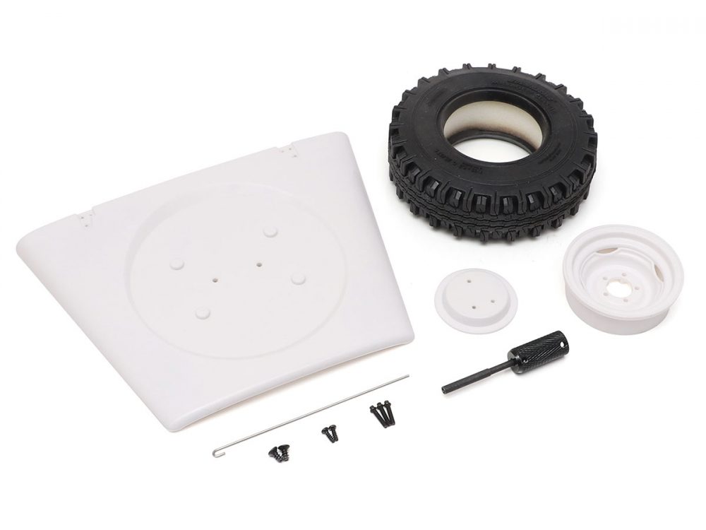 ของแต่ง – Scale Accessories BRX02320 : Boom Racing Land Rover® Series ฝากระโปรงพร้อมล้ออะไหล่และยางสำหรับ BRX02 109