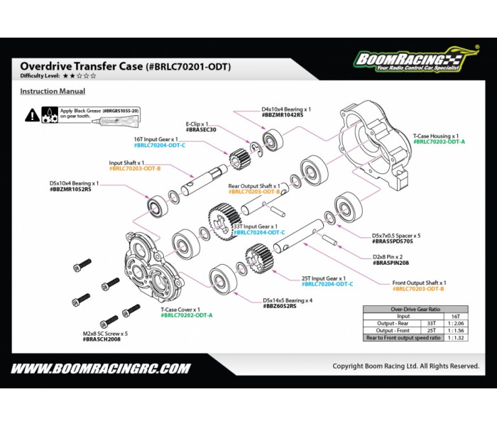 ชุดเกียร์ BRLC70201-OD : BOOMRACING เกียร์ทรานเฟอร์ โอเวอร์ไดร์ฟ สำหรับ BRX01 & BRX02 - Image 5