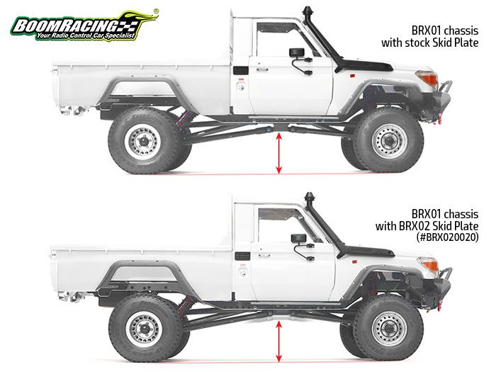 แชสซีส์ BRX020020 : Boom Racing แผ่นกันกระแทกกลางรถอะลูมิเนียมแบบ High Clearance พร้อมจุดยึดลิงก์ และแผ่นสแตนเลส สำหรับ BRX02 Link (BR8004), BRX01 และ BRX01 AWB Link – Boom Racing BRX02 - Image 3