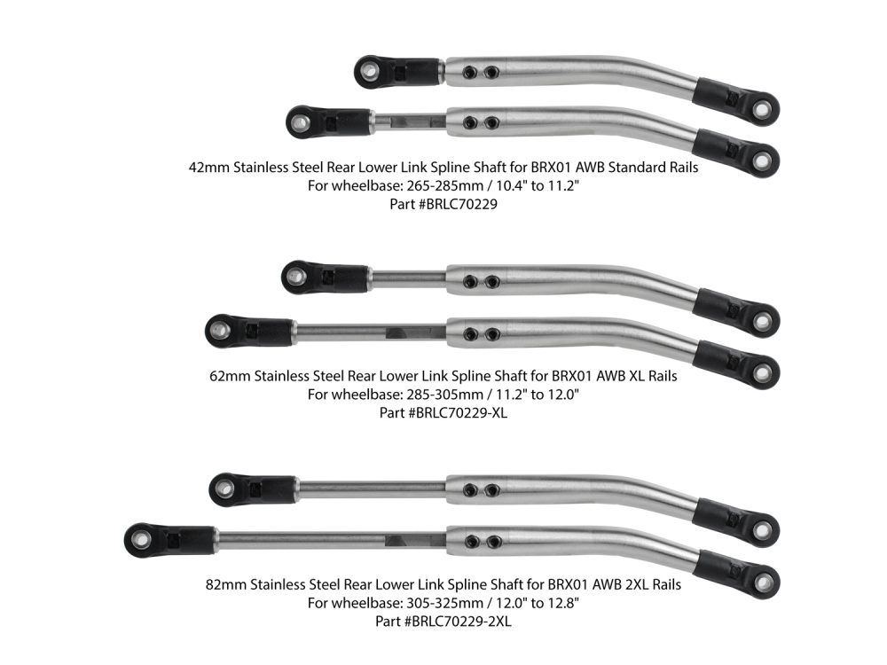 ชุดลิงค์ BRLC70229-2XL: Boom Racing ลิงก์ล่างหลังแบบปรับความยาวได้ สแตนเลส 82 มม. สำหรับ BRX01 AWB ราง 2XL ระยะฐานล้อ 305–325 มม. (2 ชิ้น) - Image 2