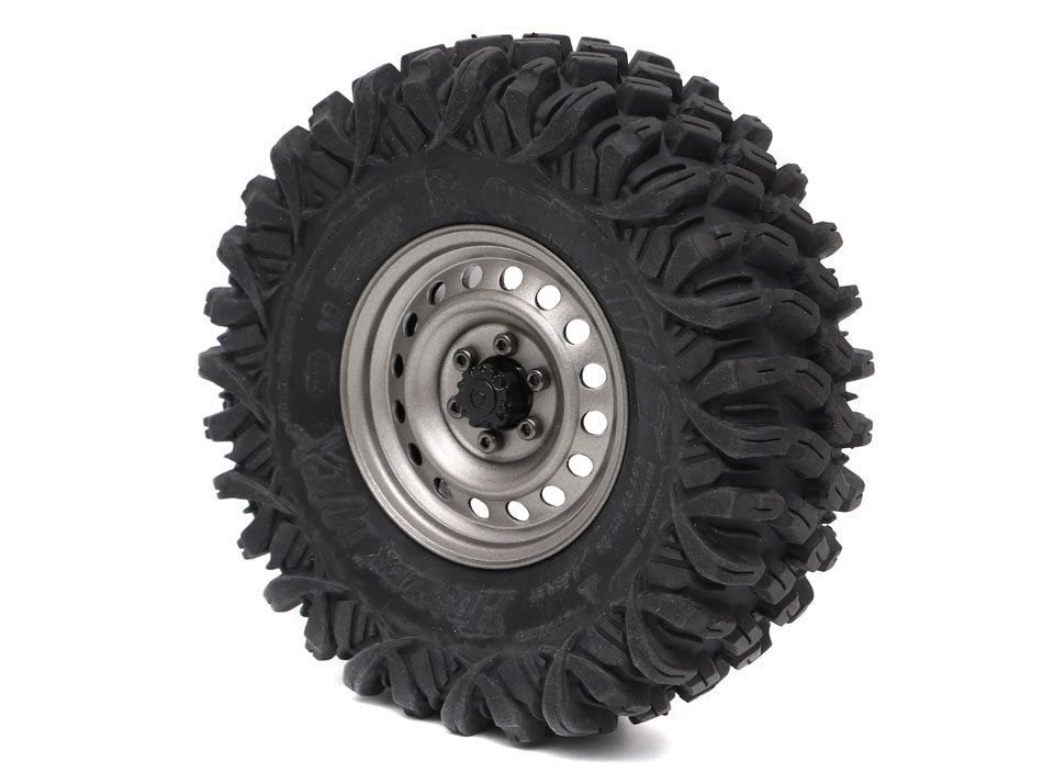 ล้อ1.9 BRW780942FGM : Boom Racingล้อเหล็ก Beadlock 1.9 นิ้ว ลาย 16 รู 6 น็อต แบบกลับด้านได้ สี Gun Metal พร้อมฮับ XT504-6LUG หน้า - Image 2