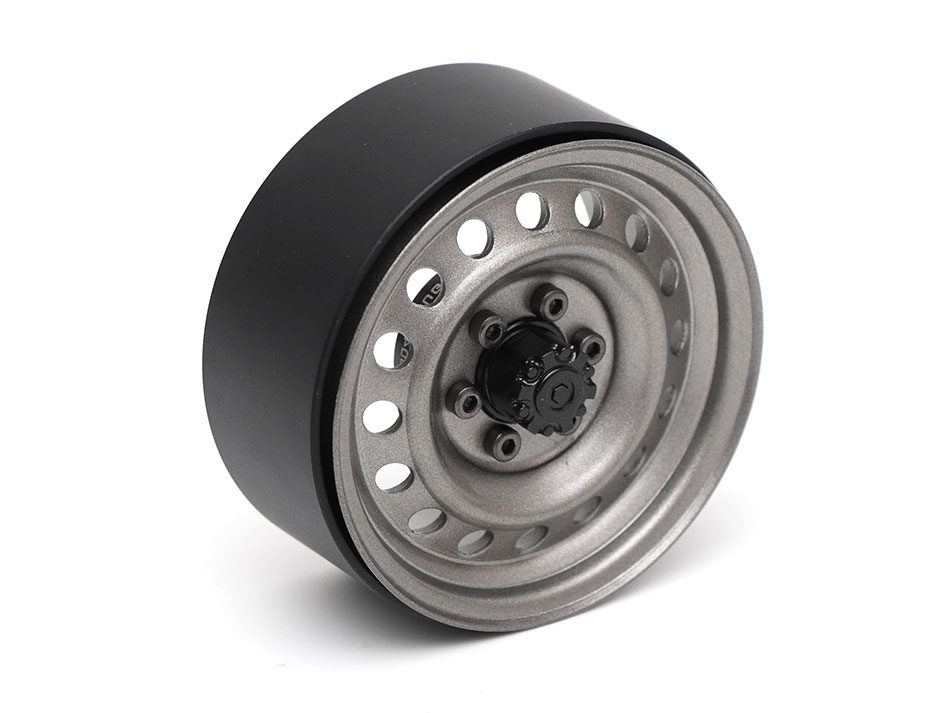 ล้อ1.9 BRW780942FGM : Boom Racingล้อเหล็ก Beadlock 1.9 นิ้ว ลาย 16 รู 6 น็อต แบบกลับด้านได้ สี Gun Metal พร้อมฮับ XT504-6LUG หน้า - Image 4